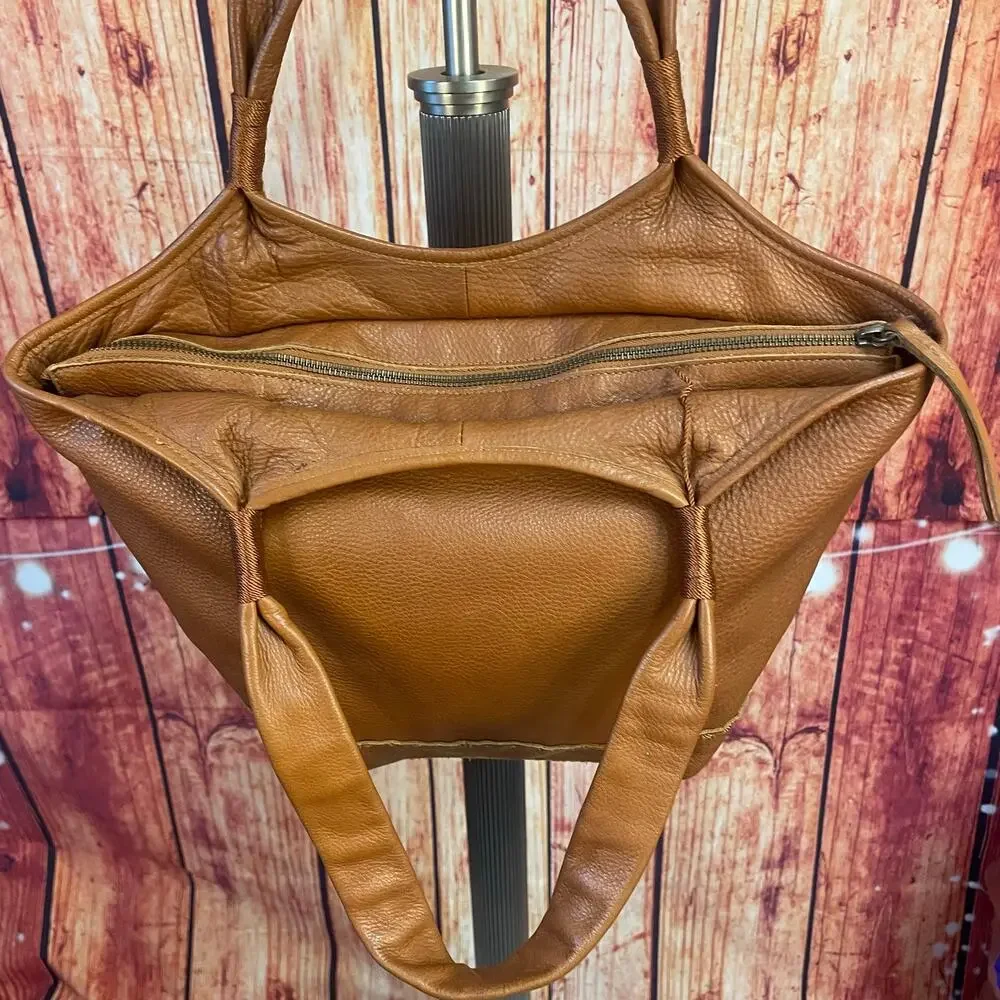 The Sak Cognac Tobacco Slouchy Hobo Bag Top Handle Soft Vegan Leather GUC